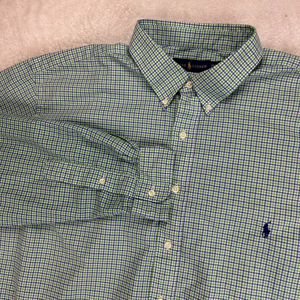 Ralph Lauren Button Down Shirt Mens 2XLT Green Long Sleeve Embroidered Pony Logo